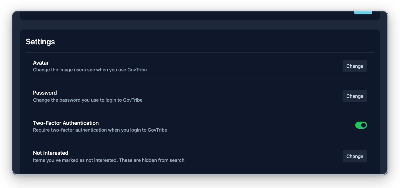 Profile Settings row for Not Interested with a Change button